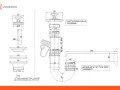 Disegno tecnico di parti di un lavandino: piletta, sifone e dado esagonale.