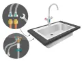 Guida visiva: come montare rubinetto cucina. Collegamento tubi flessibili e fissaggio sotto il lavello.