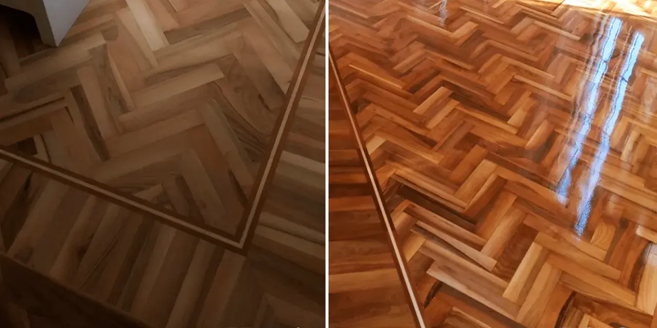 Parquet prima e dopo il trattamento: scopri come togliere la cera dal parquet verniciato per un risultato brillante e protetto.