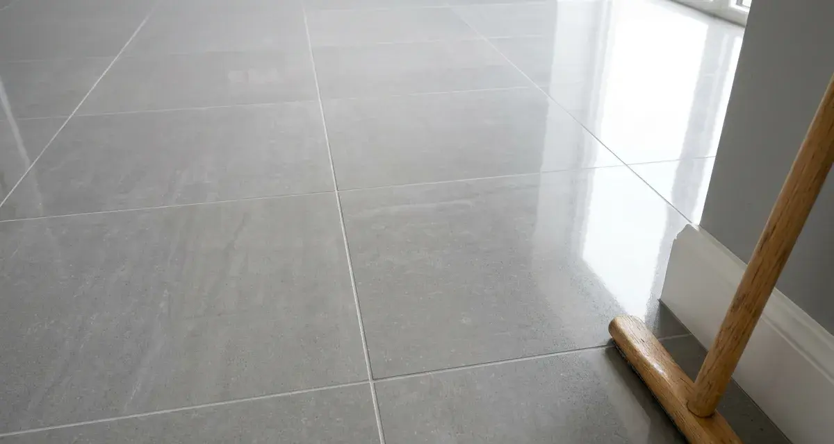 Un pavimento in gres porcellanato lucido, pronto per essere pulito. Scopri come togliere lo stucco dal gres porcellanato per un risultato impeccabile.
