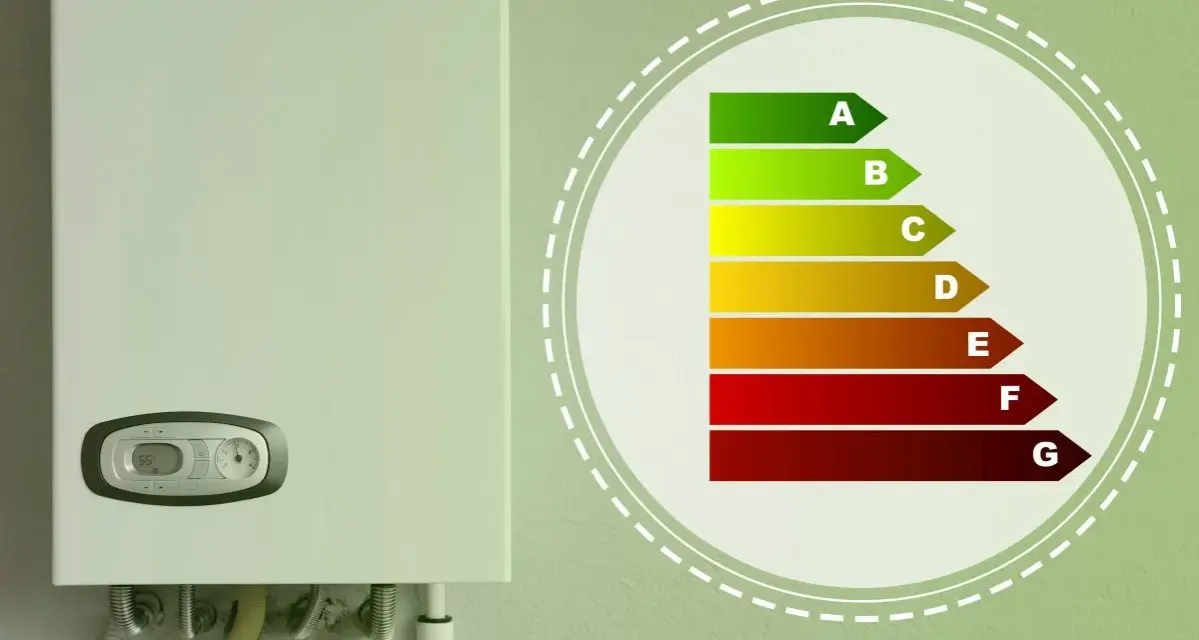 Caldaia moderna con indicatore di efficienza energetica, per scegliere i migliori sistemi di riscaldamento elettrici.