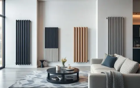Quattro termosifoni moderni in diverse colorazioni e finiture, ideali per un salotto di design. Scopri i prezzi per rinnovare il tuo ambiente.