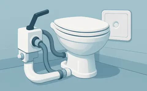Un gabinetto bianco con un sistema di scarico compatto, tubi grigi e bianchi e una leva nera.