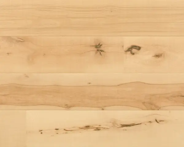 Superficie di parquet faggio naturale con venature evidenti e nodi che raccontano la storia del legno.