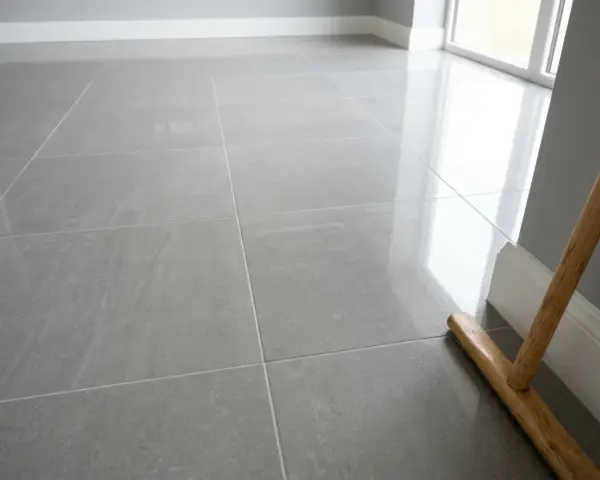 Un pavimento in gres porcellanato lucido, pronto per essere pulito. Scopri come togliere lo stucco dal gres porcellanato per un risultato impeccabile.
