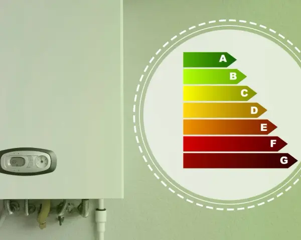 Caldaia moderna con indicatore di efficienza energetica, per scegliere i migliori sistemi di riscaldamento elettrici.