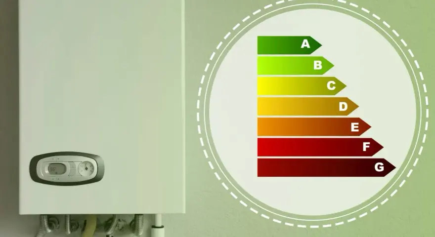 Caldaia moderna con indicatore di efficienza energetica, per scegliere i migliori sistemi di riscaldamento elettrici.
